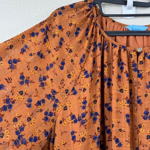 Draper James RSVP Womens Brown Floral LS Smocked Waist Midi Dress Plus 3X 24 26W - Picture 7 of 16